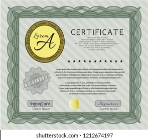Green Certificate of achievement. With linear background. Detailed. Nice design. 