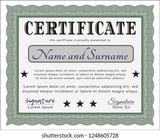 Green Certificate of achievement. With linear background. Artistry design. Vector illustration. 