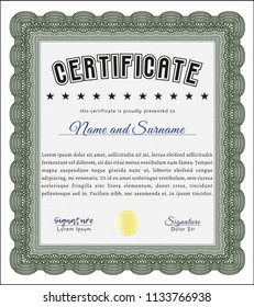 Green Certificate of achievement. Modern design. Complex background. Detailed. 