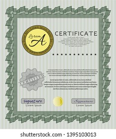 Green Certificate of achievement. Modern design. With complex linear background. Vector illustration. 