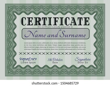 Green Certificate of achievement. Modern design. Printer friendly. Detailed. 