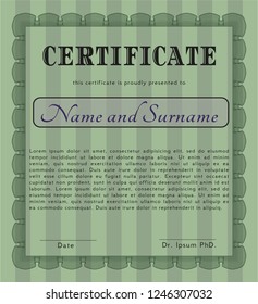 Green Certificate of achievement. Money design. Detailed. Printer friendly. 