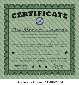 Green Certificate of achievement. Money Pattern design. Detailed. Complex background. 