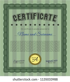 Green Certificate of achievement. Money Pattern design. Complex background. Detailed. 