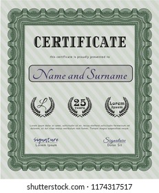 Green Certificate of achievement. Money Pattern design. Printer friendly. Vector illustration. 