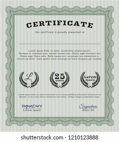 Green Certificate of achievement. Money Pattern design. Easy to print. Detailed. 