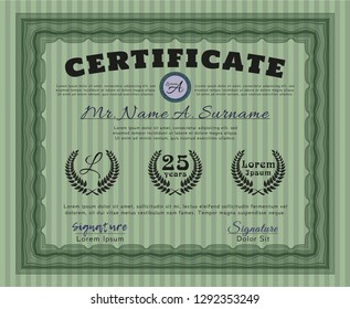 Green Certificate of achievement. Money Pattern. Detailed. Easy to print. 
