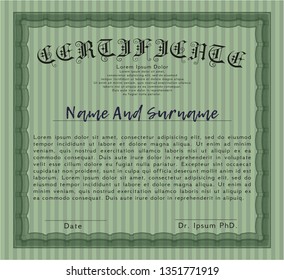 Green Certificate of achievement. Money Pattern. With great quality guilloche pattern. Vector illustration. 