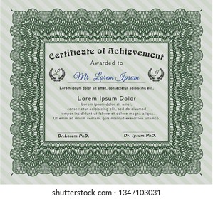 Green Certificate of achievement. Printer friendly. Artistry design. Vector illustration. 