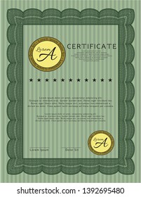 Green Certificate of achievement. Printer friendly. Elegant design. Vector illustration. 