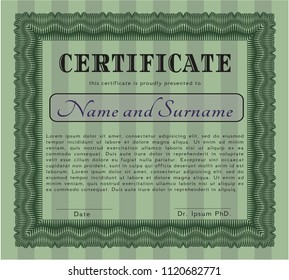Green Certificate of achievement. With quality background. Detailed. Lovely design. 