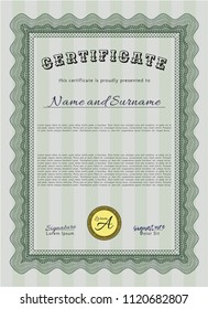 Green Certificate of achievement. With quality background. Detailed. Superior design. 