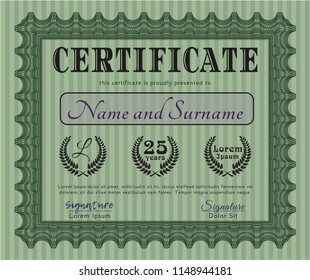 Green Certificate of achievement. With quality background. Vector illustration. Modern design. 