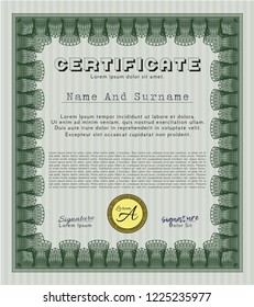 Green Certificate of achievement. With quality background. Cordial design. Detailed. 
