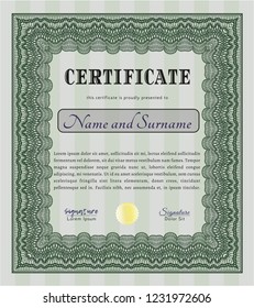 Green Certificate of achievement. With quality background. Detailed. Beauty design. 