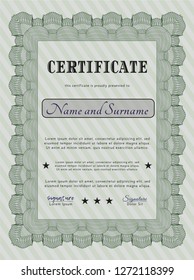Green Certificate of achievement. Retro design. Printer friendly. Vector illustration. 