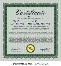 Green Certificate of achievement. Retro design. With guilloche pattern. Detailed. 