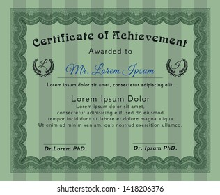 Green Certificate of achievement. Retro design. Detailed. With complex background. 