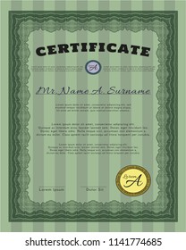 Green Certificate of achievement. Superior design. Detailed. With great quality guilloche pattern. 