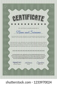 Green Certificate of achievement. Superior design. Detailed. With complex linear background. 
