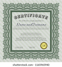 Green Certificate of achievement template. Beauty design. Customizable, Easy to edit and change colors. With great quality guilloche pattern. 