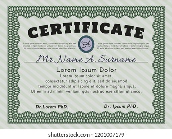 Green Certificate of achievement template. Beauty design. With great quality guilloche pattern. Customizable, Easy to edit and change colors. 