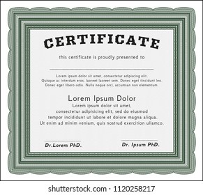 Green Certificate of achievement template. With complex linear background. Beauty design. Customizable, Easy to edit and change colors. 
