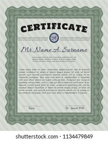 Green Certificate of achievement template. With complex background. Customizable, Easy to edit and change colors. Money style design. 