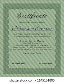 Green Certificate of achievement template. Complex background. Vector illustration. Money design. 