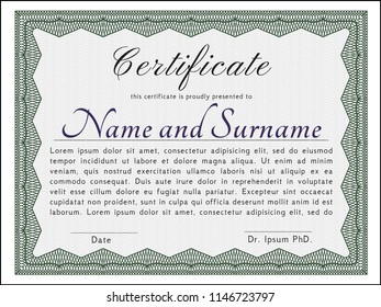 Green Certificate of achievement template. With complex background. Customizable, Easy to edit and change colors. Retro design. 