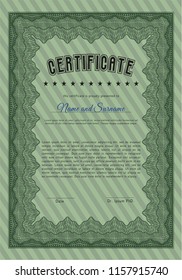 Green Certificate of achievement template. Complex background. Customizable, Easy to edit and change colors. Sophisticated design. 