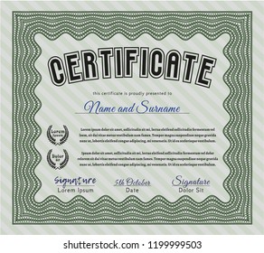 Green Certificate of achievement template. With complex linear background. Good design. Customizable, Easy to edit and change colors. 