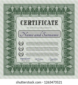 Green Certificate of achievement template. With complex background. Sophisticated design. Detailed. 