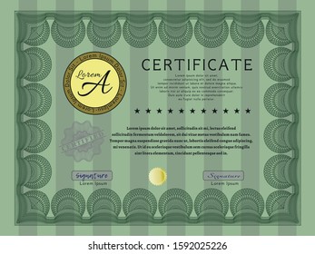 Green Certificate of achievement template. With complex background. Detailed. Modern design. 