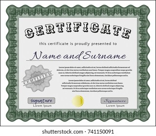 Green Certificate of achievement template. With complex linear background. Customizable, Easy to edit and change colors. Money style design. 