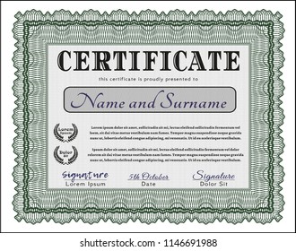 Green Certificate of achievement template. Customizable, Easy to edit and change colors. With background. Money Pattern design. 