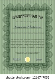 Green Certificate of achievement template. Customizable, Easy to edit and change colors. Easy to print. Sophisticated design. 