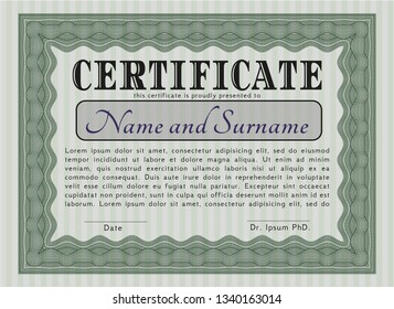 Green Certificate of achievement template. Customizable, Easy to edit and change colors. With guilloche pattern. Superior design. 