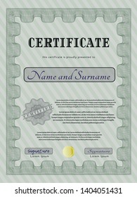 Green Certificate of achievement template. Customizable, Easy to edit and change colors. Printer friendly. Sophisticated design. 