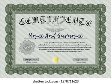 Green Certificate of achievement template. Detailed. With background. Perfect design. 