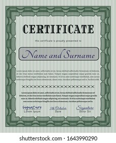Green Certificate of achievement template. Detailed. With linear background. Elegant design. 