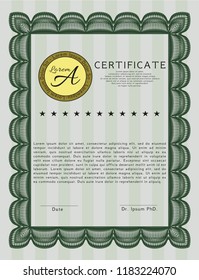 Green Certificate of achievement template. Easy to print. Retro design. Detailed. 