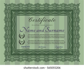 Green Certificate of achievement template. Easy to print. Excellent design. Vector illustration. 
