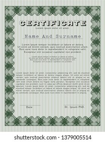 Green Certificate of achievement template. Elegant design. Complex background. Vector illustration. 