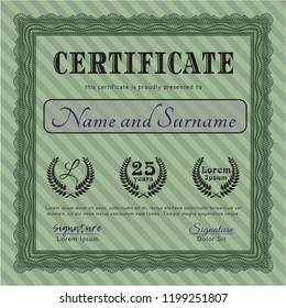 Green Certificate of achievement template. Excellent design. Detailed. Printer friendly. 