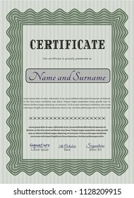 Green Certificate of achievement template. Good design. Vector illustration. With complex background. 