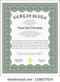 Green Certificate of achievement template. Good design. Detailed. With quality background. 