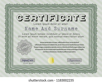 Green Certificate of achievement template. Good design. With guilloche pattern. Customizable, Easy to edit and change colors. 