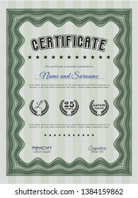 Green Certificate of achievement template. Good design. With complex linear background. Customizable, Easy to edit and change colors. 