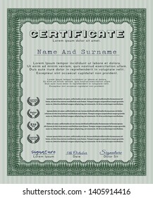 Green Certificate of achievement template. Good design. With linear background. Vector illustration. 